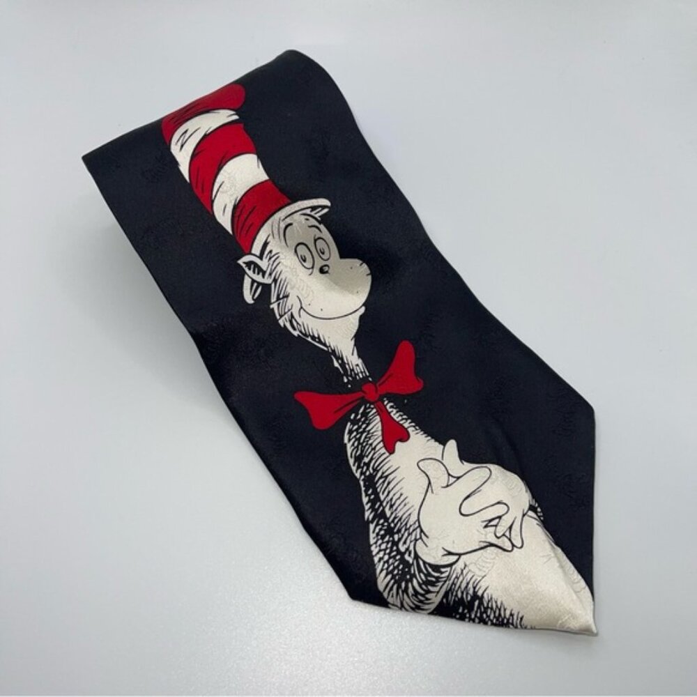 Dr.‎ Seuss Necktie Black Red White The Cat in the Hat Silk Tie Vintage Cartoon - Picture 4 of 8